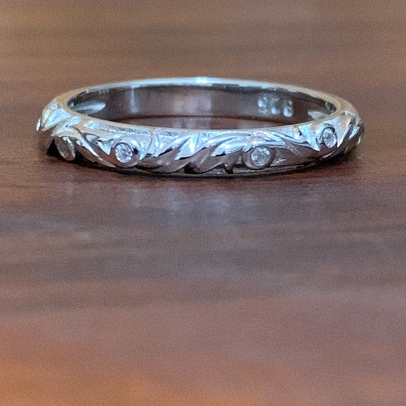 Sterling Silver CZ Vintage Engagement Ring Set Size 7 - Picture 6 of 10